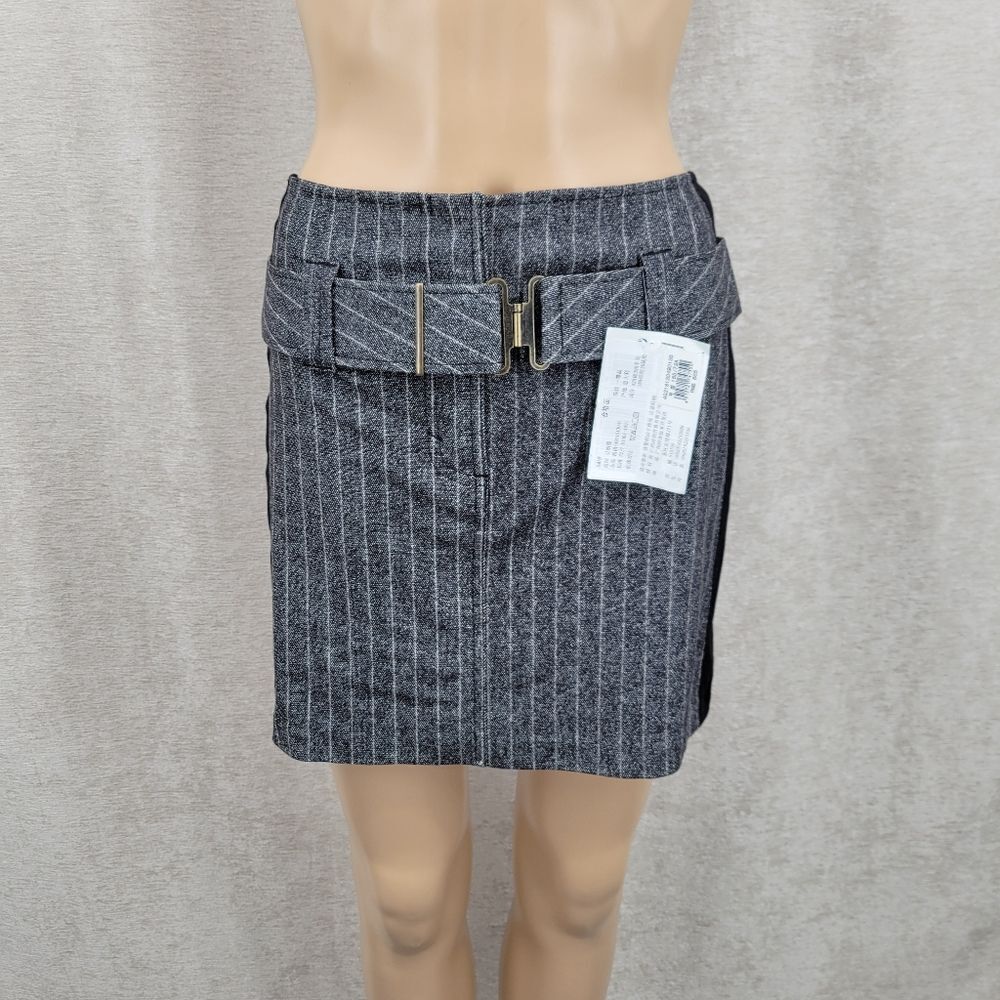 United Colors Of Benetton Gray Pinstripe Skirt with Belt NEW Cotton Wool Blend